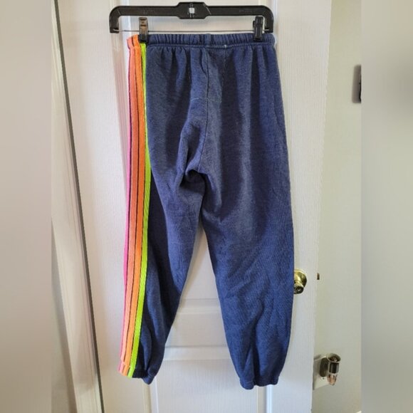 Aviator Nation 5 Stripe Sweatpants Heather Navy Neon Rainbow Size XS - Picture 4 of 13